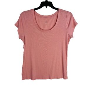 A New Day Plus Size 2X Pink Ribbed Knit Tee Layering Casual Comfy Lounge
